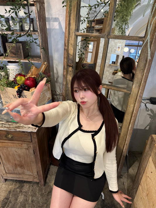 大人ガーリーバイカラーカーデ