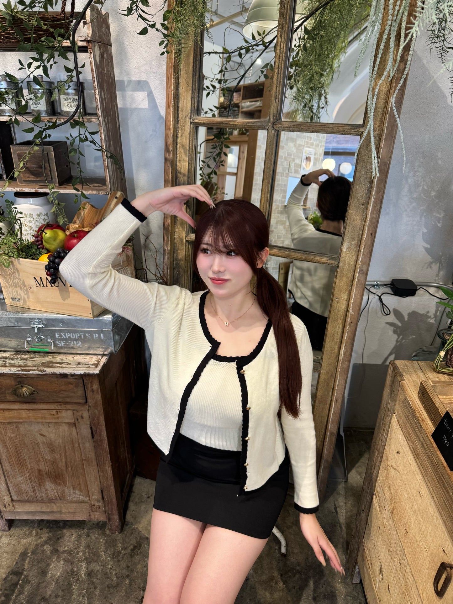 大人ガーリーバイカラーカーデ