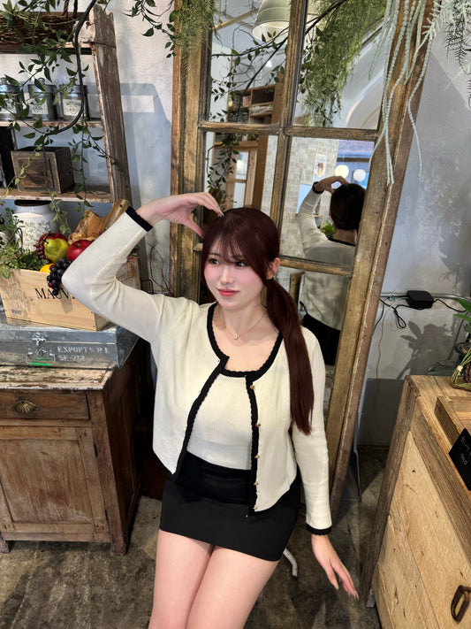 大人ガーリーバイカラーカーデ